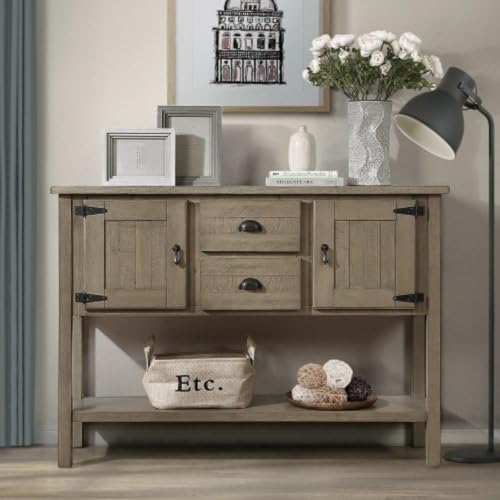 48-Inch-Solid-Wood-Sideboard-Console-Table-with-2-Drawers-and-Cabinets-and-Base-Shelf-Vintage-Style-Storage-Dining-Room-Buffet-Server-Cabinet-for-Living-Room-Kitchen-Dining-Room-Country-Style 48 Inch Solid Wood Sideboard Console Table with 2 Drawers and Cabinets and Base Shelf Vintage Style Storage Dining Room Buffet Server Cabinet for Living Room Kitchen Dining Room Country Style