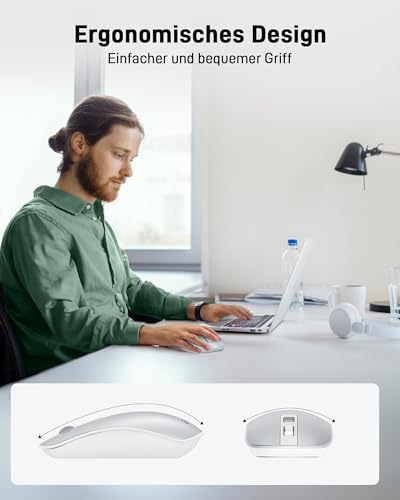 acer Ultradünne Maus Kabellose, Tragbare 2,4 GHz Funkmaus, Wireless Mouse mit 800/1200/1600 einstellbare DPI, 4 Tasten Kabellos Computermaus, Maus Kabellos Laptop, Dell XPS, ASUS, Surface-Silber