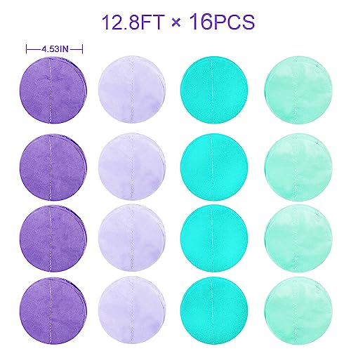 Image of 205Ft Purple Teal Big Circle Dot Backdrop Streamer Tissue Paper Polka Dot Hanging Garland for Mermaid Under the Sea Birthday Bachelorette Wedding Shower Engagement Party Decorations Supplies