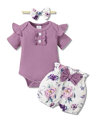 Baby Girl Clothes Newborn Infant Baby Girls Outfits 0-18M Summer Romper Floral Shorts 3Pcs Sets
