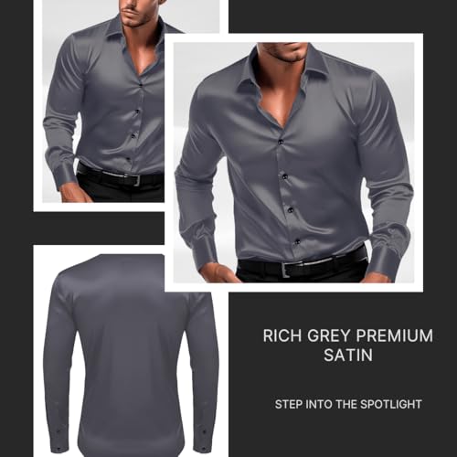 Image of IndoPrimo Men's Satin Shirt with Spread Collar Neck Line Solid Pattern Full Sleeves Regular Fit Western Style and Standard Length