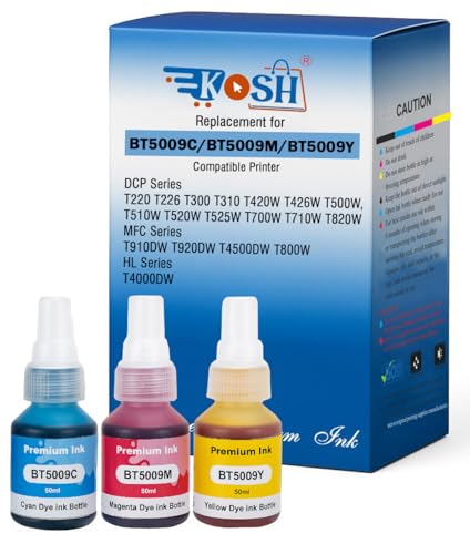 Image of KOSH BTD60 BT5000 Refill Ink Compatible for Brother DCP-T300 T310W T500W T520W T220 T700W T420W T425W T426W T428W T720DW T725DW T820DW T810W T910DW T920DW Printers (3, Cyan Magenta Yellow)