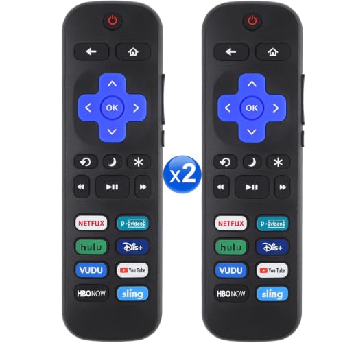 Paquete de 2 controles remotos universales para Roku TV, repuesto compatible con TCL/Hisense/Westinghouse/Element/Onn, etc. R0KU TV Remote Control 【No para RokuStick y RokuBox】