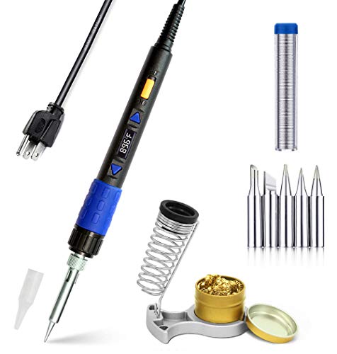 110W 194-896℉ Electric Soldering Iron Kit Welding Tool LCD Digital Soldering Gun with ON/OFF Switch, Brass Tip Cleaner, Aluminum Stand, 5 Soldering iron tips, Soldering wire, US Plug