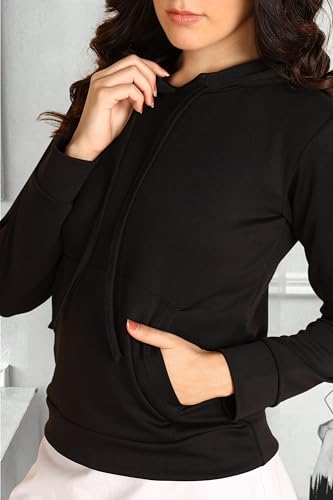 Image of POPWINGS Casual Solid Hooded Pocket Sweatshirt for Women || Women Sweatshirts Casual Wear ||Stylish Western Winter Wear Sweatshirts for Women