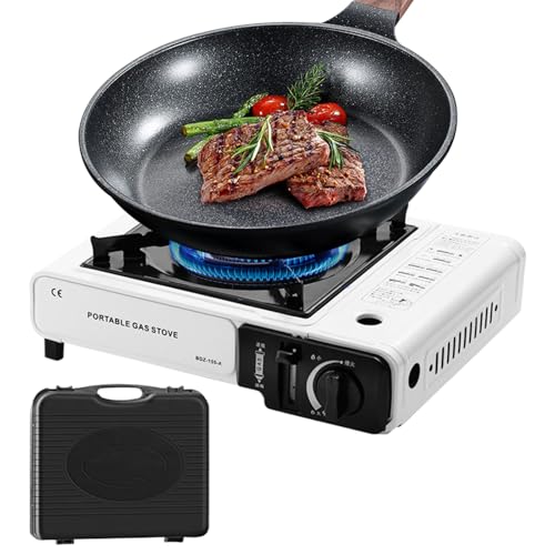 Nybhyjka Estufa De Camping | Estufa Portátil Con Parrilla Y Cocina Para Exterior - Quemador Ajustable 2900W Equipo De Cocina, Suministros Para Jardín, Barbacoa, Senderismo Y Eventos Al Aire