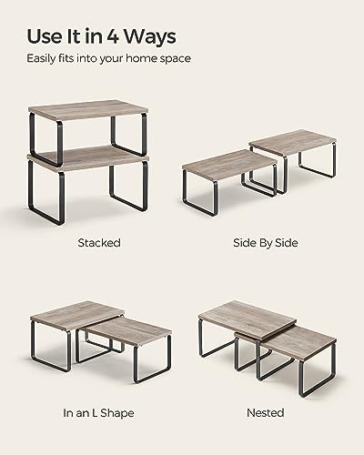 سونج مايكس رف خزانة، مجموعة من 4 منظمات لسطح الطاولة، ارفف طاولة المطبخ، قابلة للتكديس، قابلة للتوسيع، معدن ولوح حبيبي، رمادي واسود UKCS021X02