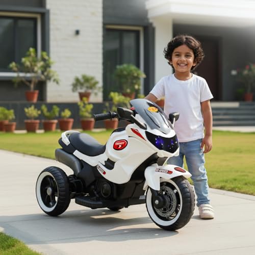 Image of Toyzone Trendy Bike White | Rechargeable Bike 6V | Powered by 6.5 AH Battery | Music Player with Bluetoooth & USB | 6 Month Battery Warranty | Make in India | for Kids 2+ Years