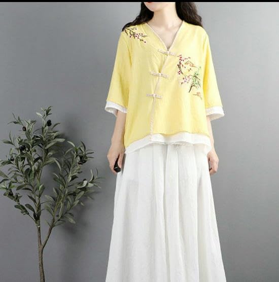 Robe république rétro en coton et lin ample pour l'art du thé
