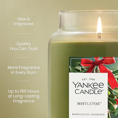 Yankee Candle Large Jar Scented Candle with up to 150 Hour Burn Time, Premium Plant Wax Blend for Consistent Burn, 22 oz Jar Candle with Room Filling Fragrance, Mistletoe