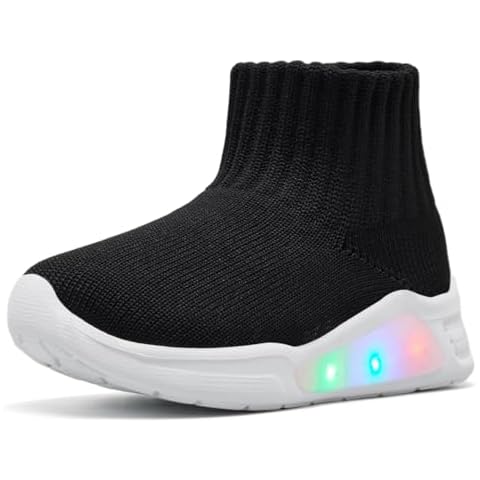 MORENDL Toddler Light Up Walking Shoes Baby Non-Slip Sock Shoes Toddler Slip On Sneakers Boys & Girls Black Cover