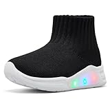 MORENDL Toddler Light Up Walking Shoes Baby Non-Slip Sock Shoes Toddler Slip On Sneakers Boys & Girls Black