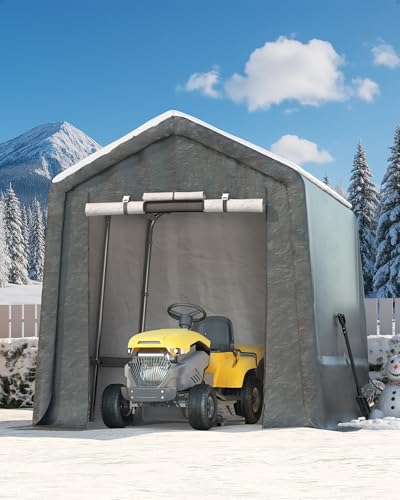 7x10FT Outdoor Portable Storage Shed with Roll-Up Door & Vent, 240G Heavy-Duty Shelter Waterproof PE Tarp, UV-Resistant Storage Sheds for Motorcycle, Firewood, Garden and Tools, Gray