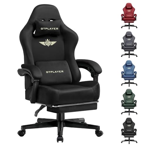GTPLAYER Gaming Chair Fabric with Pocket Spring Cushion, Big and Tall Gamings Chairs 350LBS High...