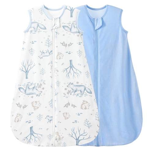 Image of Duomiaomiao Baby Sleep sack 1.0 Tog, 2 Pack Cotton Baby Sleeping Bag All Years Round, Wearable Blanket Unisex Toddler Newborn Sleep Bag 6-18 Months, Rabbit&Fox