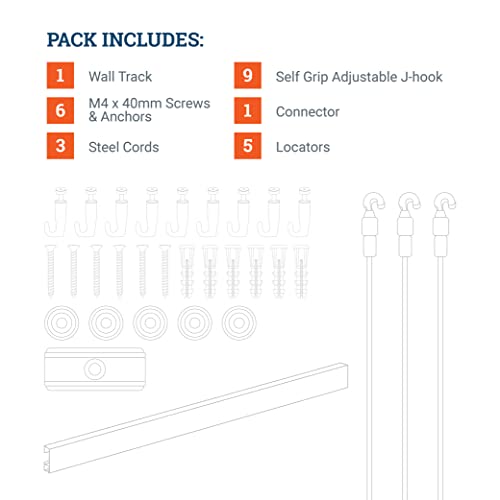 Image of PHS Professional Picture Rail Hanging System | 79-Inch Gallery Rail with TR100 Track, Steel Cords & Hooks | Art Hanging System for Home & Office - 3 Pack