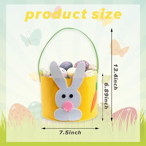 Image of Felt Easter Bunny Basket for Easter Basket Canvas Tote Bunny Basket Egg Hunt Bags,Egg Hunts and Candy Surprises(Yellow)