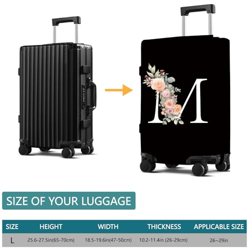 CREATCABIN Luggage Cover Suitcase Cover Travel Trunk Protector with Zipper Adjustable Elastic Band Suitcase Lid Letter M Flower for Transportation Fit 26-29 Inch Luggage Protection2