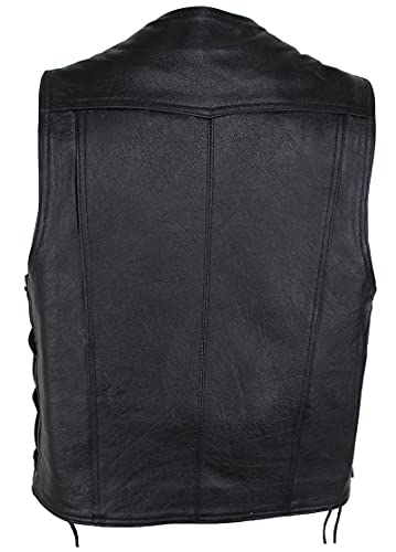 EURO STARS Lederkutte Herren Biker Lederweste 3 Metallverschlüssen, Motorrad Lederkutte, Weste, Clubweste, Biker Lederkutte, Rockerweste, Leder Kutte, Kutte (L, Schwarz)