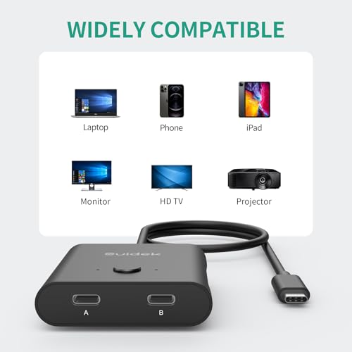 Image of SUIDEK USB C Switcher, Bi-Directional USB-C Switch 8K@60Hz with PD 100W Charging 2 in 1 Out /1 in 2 Out Included 5V Power Adapter, Incompatible with Thunderbolt Interface