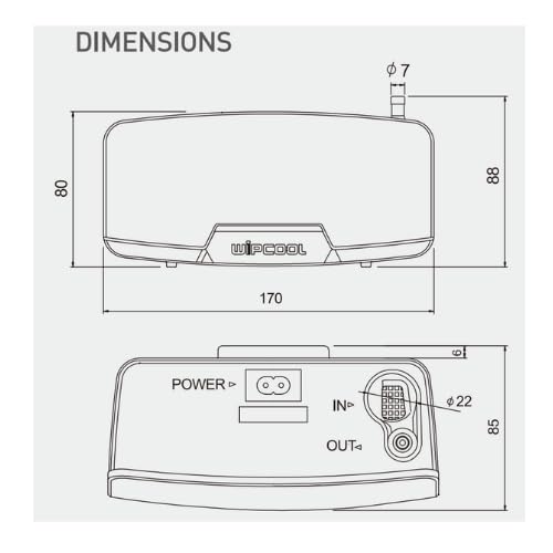 Dimensional drawing of WIPCOOL P36 Condensate Pump with measurements in millimeters.