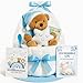Windeltorte Junge in Blau – Handgefertigtes Baby Geschenk zur Geburt & Taufe mit Kuscheltier, Windeln, Glückwunschkarte – Baby Windeltorte zur Babyparty Geschenkidee