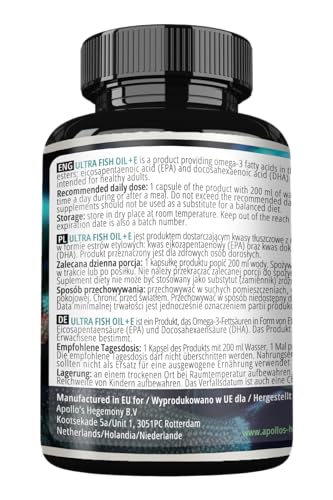 apollo39s hegemony ultra fish oil 1000mg with vitamin e 180 softgel capsules high strength omega 3 with 500mg epa and 250mg dha 6 months supply fatty acids efas