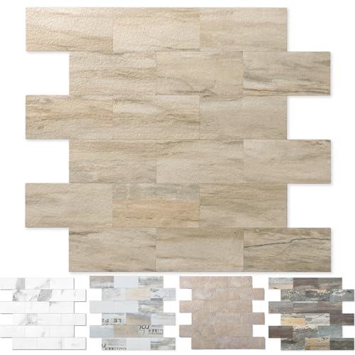OYASIMI 10-sheet Slate Beige Peel and Stick Backsplash, 12’’Ceramic Look Subway Tile, Waterproof Peel and Stick Wall Tiles for Kitchen and Bathrrom by OYASIMI - Used condition - CA$16.63