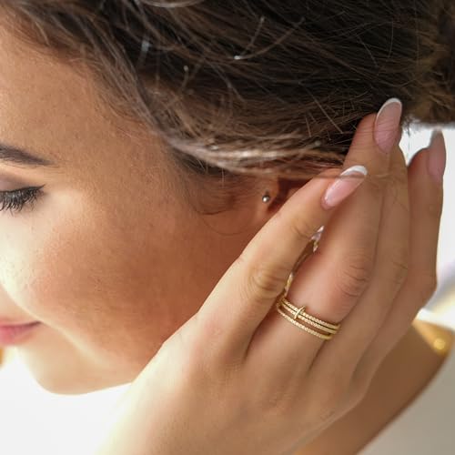 espere Thin Band Ring | Trio Band Rings Set Connected Stacker | Gold Linked Spinner Ring | Multi Link Connected Ring | Trinity Link Ring4