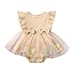 JiAmy Baby Mädchen Kleid Sommer Rüschen Kurzarm Blume Stickerei Strampler Tüll Kleider Neugeborenes Baby Mädchen Kleidung für 3-6 Monate Beige