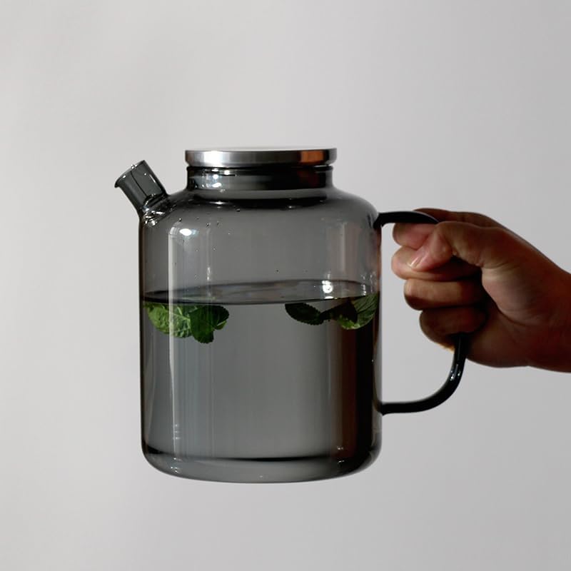 Large-capacity glass kettle, with a smoky grey body, high borosilicate glass body and handle,
