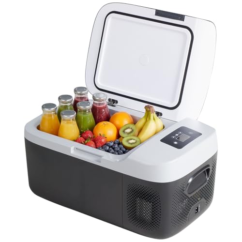 NEWBULIG Refrigerador de coche de 12 voltios, enfriador eléctrico de una sola zona de 17 cuartos para vehículos, 12/24 V CC y 100-240 V CA, congelador de -15.6 °C-20.0 °C, control Bluetooth