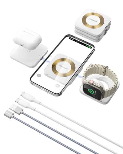 ???????????????????????????? 3 in 1 Wireless Charging Station Magnetic Detachable, Wireless Magnetic Charger for Apple, Compatible with iPhone 15/14/13/12, Airpods 3/2/Pro, iWatch(White)