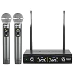 Phenyx Pro UHF Wireless Handheld Microphone System, 30 Adjustable Frequency Cordless Mic Sets, All Metal Build, 200ft Coverage, Suitable for Home Karaoke, Weddings, DJ, Church (PTU-52)