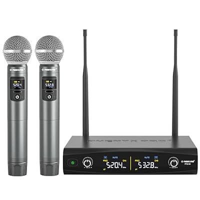 Phenyx Pro Wireless Microphone System, Metal Wireless Mic Set, Handheld Cordless Dynamic Microphones for Singing, Karaoke, Church, 2x30 UHF Tunable Frequencies,200 ft Range (PTU-52-2H)