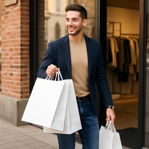 BOXPACKING | Sacs Kraft avec Poignée | 20 Sac Papier Blanc | 10 Sachet Cadeau 32x24x11 cm + 10 Petit sac Cadeau 24x18x8 cm | Sachet kraft Blanc | 115 g/m² | Sacs Cadeaux pour Boutiques & Événements – vue 9