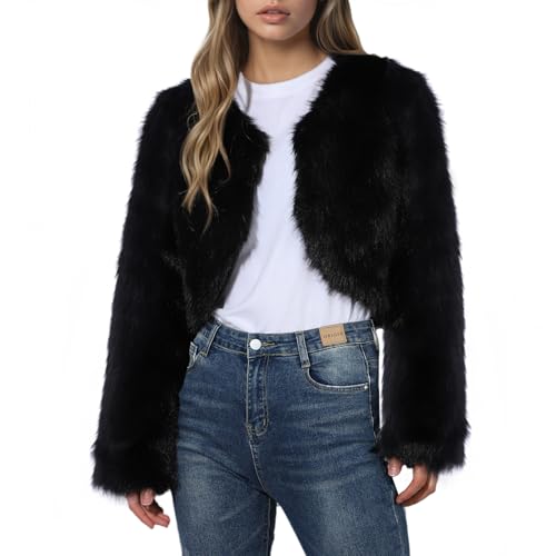 Manteau en fausse fourrure femme veste courte moelleuse luxe