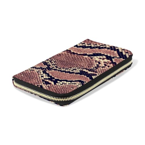 Snake Skin Pink Black Leather Long Wallet Organizer with Zipper Purse Clutch Bag for Women Men Key Card Coin Passport Checkbook 8 x 4 inch4