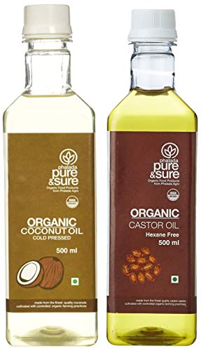 Image of Pure & Sure Organic Coconut Oil, 500ml + Pure & Sure Castor Oil, 500ml