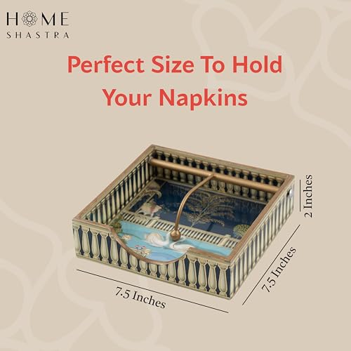 Image of Wooden Napkin Holder with Gold Engraving | Pack of 1 | Size : 7.5 x 7.5 inch | Enamel Coated Waterproof | Tissue Holder for Dining Table | (Swan Napkin Holder)