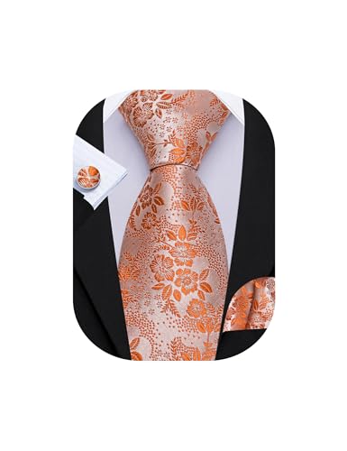 Image of Barry.Wang Men Tie Set Floral Paisley Silk Necktie Pocket Square Cufflinks Formal Wedding Party Business
