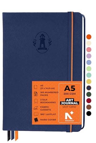 Image of NEORAH - A5 - ART JOURNAL | 200Gsm Dotgrid Notebook |160 Pages(21.0 x 14.8 cm) | Lay Flat |Hard Cover Bullet - Journal|3 Bookmarks |Elastic Closure | Inner BackPocket | Ideal-Junk Journal (DARK BLUE)
