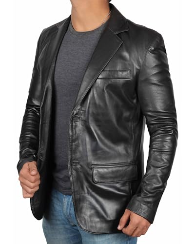 Image of Blingsoul Mens Leather Blazer Jacket - Real Lambskin Sport Coat with Notch Lapel Collar