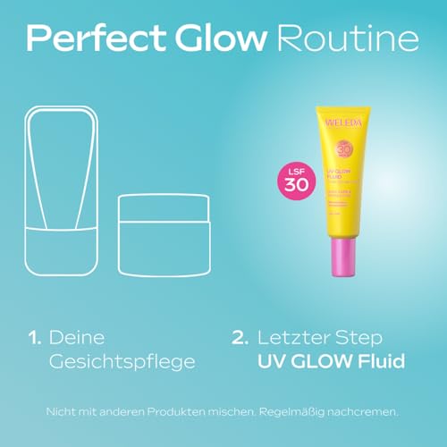 WELEDA Bio Glowy UV Fluid LSF 30 - Naturkosmetik Sonnenschutz Fluid mit Lichtschutzfaktor 30 & Moringaöl für Schutz vor UVA/UVB Strahlen - 24 Stunden Feuchtigkeit & natürlicher Glow (vegan, 30ml)
