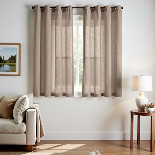 Image of jinchan Linen Curtains 63 Inch Light Filtering Grommet 2 Panels Taupe