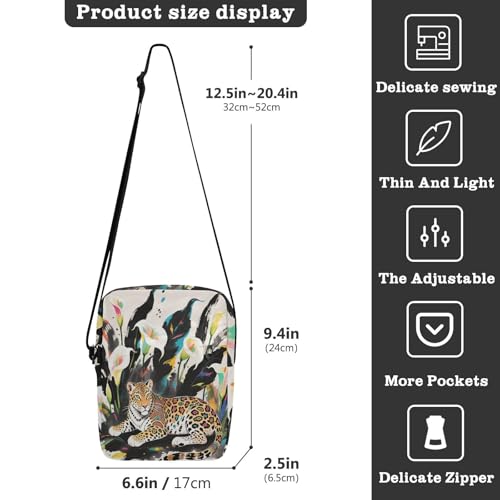 Boho Style Leopard White Calla Lily crossbody messenger bag Crossbody Bags For Women Small Purses Cross Body Bag Adjustable Strap for outdoor sports Shopping3
