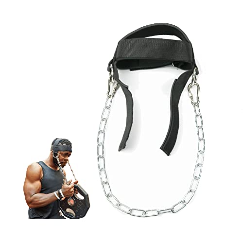 Pettorina per il collo Wellsem con tracolla regolabile e catena in acciaio da per il sollevamento pesi della testa, l'attrezzatura da palestra per collo Crescita muscolare e della forza del core Black