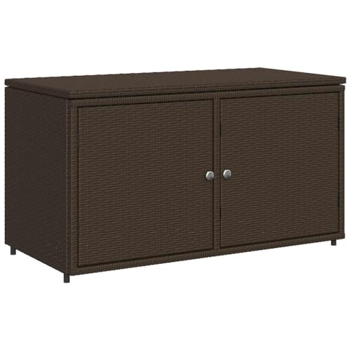 vidaXL Armario de Almacenaje de Jardín, Aparador para Cojines Toallas, Organizador de Herramientas, Portaherramientas para Piscina, Ratán PE Marrón