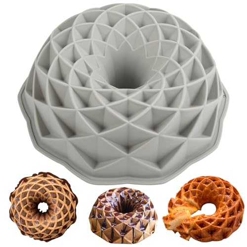 Jinsion Stampo in Silicone per Torte, Ø 23 cm Antiaderenti Stampo Ciambella Riutilizzabile Stampo per Torta a Forma di Spirale, Senza BPA, Per Torte, Gelatine, Gelatine e Pane (Grigio)