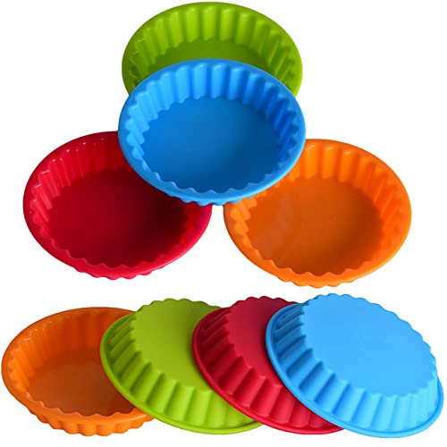 Moule à Tarte Silicone,QNLEMON 12 pièces Silicone Non-Stick Pie Molds pour Tartelettes Gâteaux Pudding Flan Round Cake Molds